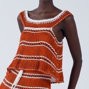 MY BEACHY SIDE Crochet rust & white striped top